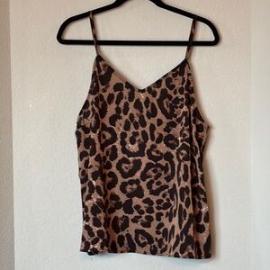 Hayden Los Angeles Leopard Cami Blouse XL V Neck Spaghetti Strap NWT
